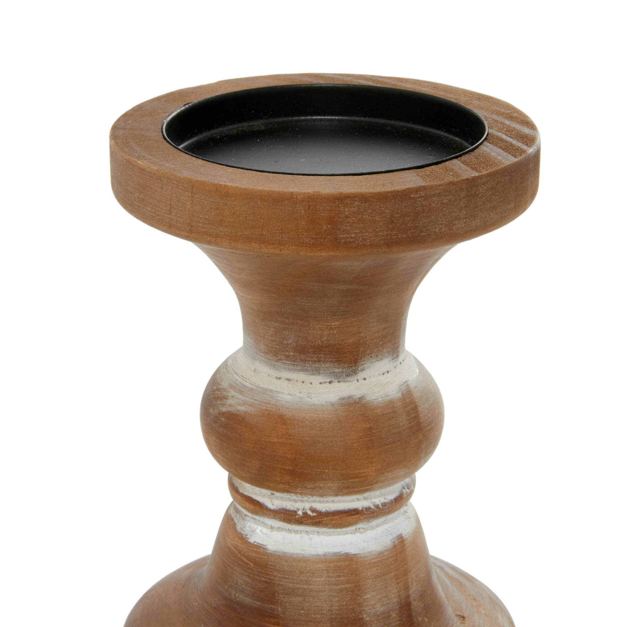 Brown Wood Farmhouse Candle Holder Set